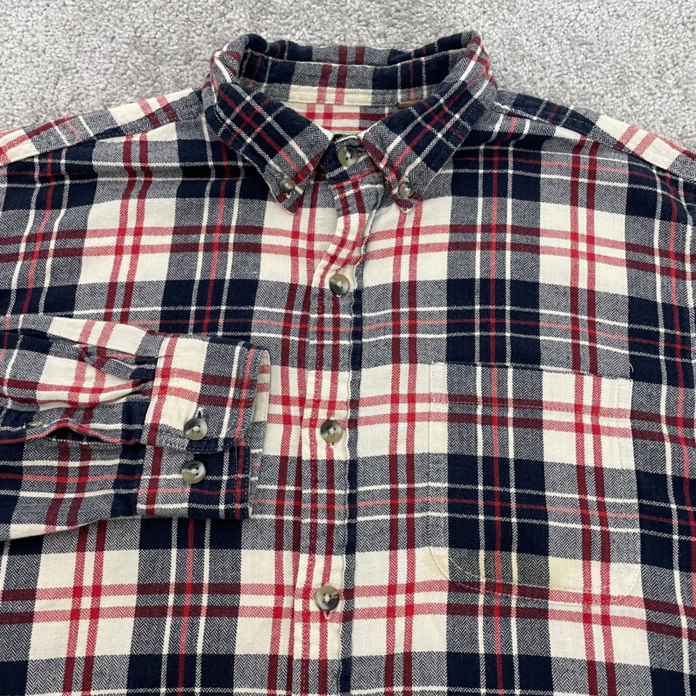 Hobbs Creek Men Large Blue Red Plaid Button-Down Flannel Shirt Heritage Cabin